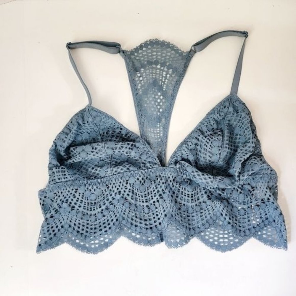 Victoria's Secret Lace Longline Bralette Women's Size Large Slate Blue